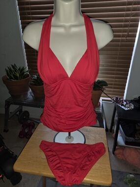 La Blanca Red Halter Tankini Top